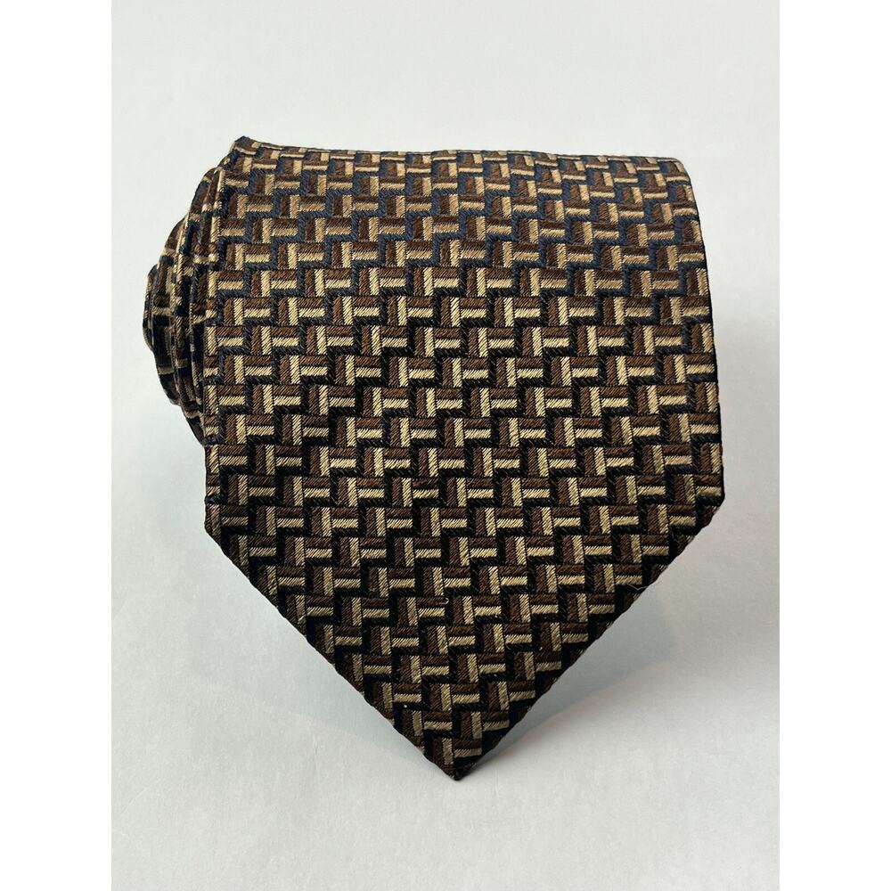 Vitali Men's Woven Silk Necktie Abstract Geometric Browns Black Made in Italy